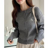 ワンポイント刺繍ロゴ ケーブルニットカーディガン | Ada. | 詳細画像3 