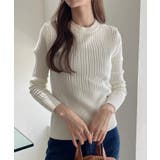 ランダムリブ デザイン クルーネック コンパクト ニット | Ada. | 詳細画像1