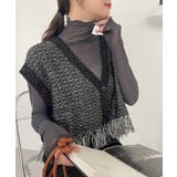 Vネック 裾フリンジ ラメニット ベスト | Ada. | 詳細画像1