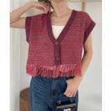 Vネック 裾フリンジ ラメニット ベスト | Ada. | 詳細画像11