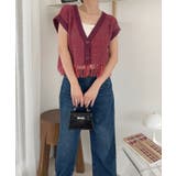 Vネック 裾フリンジ ラメニット ベスト | Ada. | 詳細画像12