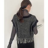 Vネック 裾フリンジ ラメニット ベスト | Ada. | 詳細画像18