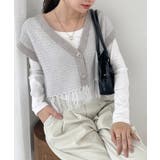 Vネック 裾フリンジ ラメニット ベスト | Ada. | 詳細画像19