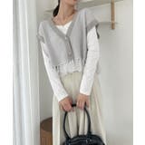 Vネック 裾フリンジ ラメニット ベスト | Ada. | 詳細画像20