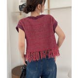 Vネック 裾フリンジ ラメニット ベスト | Ada. | 詳細画像24