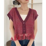 Vネック 裾フリンジ ラメニット ベスト | Ada. | 詳細画像3