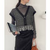 Vネック 裾フリンジ ラメニット ベスト | Ada. | 詳細画像4