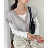 Vネック 裾フリンジ ラメニット ベスト | Ada. | 詳細画像8