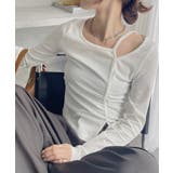 シャーリング アシンメトリー テレコ トップス | Ada. | 詳細画像1