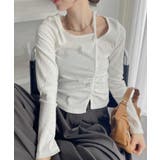 シャーリング アシンメトリー テレコ トップス | Ada. | 詳細画像4