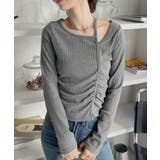 シャーリング アシンメトリー テレコ トップス | Ada. | 詳細画像7