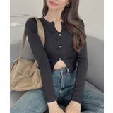 裾スリット Vネック コンパクト 星ボタン カーディガン | Ada. | 詳細画像3 