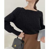 スクエアネック ケーブルデザイン ぽわん袖 ニット | Ada. | 詳細画像23 