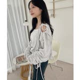 シャーリング リボン クロップド オフショル スウェット | Ada. | 詳細画像5