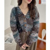 裾フリンジ グランジ グラデーション Vネック クロップド カーディガン | Ada. | 詳細画像4 