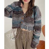 裾フリンジ グランジ グラデーション Vネック クロップド カーディガン | Ada. | 詳細画像5 