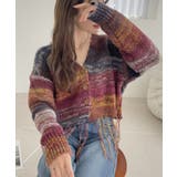 裾フリンジ グランジ グラデーション Vネック クロップド カーディガン | Ada. | 詳細画像7 