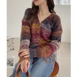 裾フリンジ グランジ グラデーション Vネック クロップド カーディガン | Ada. | 詳細画像8 