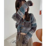 裾フリンジ グランジ グラデーション Vネック クロップド カーディガン | Ada. | 詳細画像9 