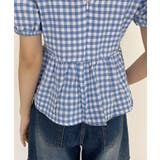 フロント ねじりデザイン パフスリーブ ギンガムチェック ペプラム ブラウス | Ada. | 詳細画像20