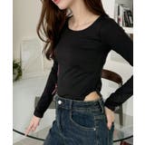 Uネック サイドギャザー シンプル長袖 Tシャツ | Ada. | 詳細画像13 