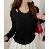 ホルターネック風 ドッキングレイヤード サイドシャーリング シアーカットソー | Ada. | 詳細画像11