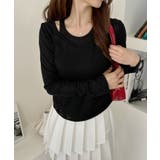 ホルターネック風 ドッキングレイヤード サイドシャーリング シアーカットソー | Ada. | 詳細画像25