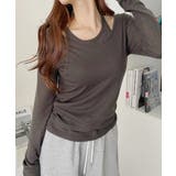 ホルターネック風 ドッキングレイヤード サイドシャーリング シアーカットソー | Ada. | 詳細画像6