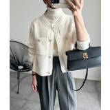 ゴールドボタンツイード風ニットカーディガン | Ada. | 詳細画像1