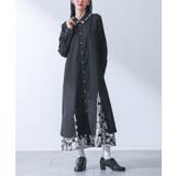 ブラック | kOhAKU柄ドッキングシャツワンピース | osharewalker