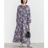 ブルー | n'OrLABEL花柄シャーリングギャザーワンピース | osharewalker