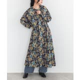 ブラック | n'OrLABEL花柄シャーリングギャザーワンピース | osharewalker
