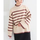 ベージュ | n'OrLABELハイネックワイドスリーブボーダーニット | osharewalker