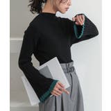 ブラック | n'OrLABEL配色セミフレアスリーブニット | osharewalker