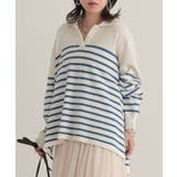 ブルー | n'OrLABELパネルボーダーニットポロ | osharewalker