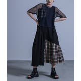 ブラック | kOhAKUメッシュTシャツ×チェック柄切替タンクワンピースセット | osharewalker
