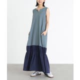 スモーキーブルー | n'OrLABEL配色ティアードワンピース | osharewalker