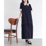 ネイビー | somari imaginationワイドリブ配色ポロワンピース | osharewalker
