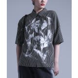 ブラック | kOhAKUかすれプリントストライプ柄シャツ | osharewalker