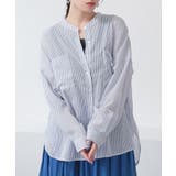 ブルー | n'OrLABELシアーストライプバンドカラーシャツ | osharewalker