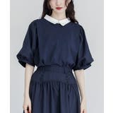 ネイビー | somari imagination異素材ドッキングパフスリーブカットソー | osharewalker