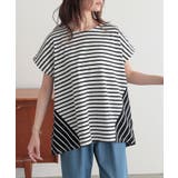 ブラック | n'OrLABELボーダー切替フレンチスリーブカットソー | osharewalker