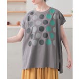 チャコール | n'OrLABEL配色ドットプリントフレンチスリーブカットソー | osharewalker