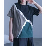 ブラック | kOhAKU配色切替箔ラインカットソー | osharewalker