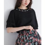 ブラック | somari imaginationフェイクパール付きフラワージャカードブラウス | osharewalker