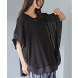 ブラック | n'OrLABEL配色シフォンレイヤードトップス  | osharewalker