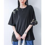 ブラック | kOhAKU冷感配色ハトメリボンカットソー | osharewalker