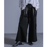 ブラック | kOhAKU異素材デザインワイドパンツ | osharewalker
