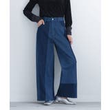 ブルー | kOhAKU柄配色切替デニムパンツ | osharewalker