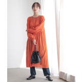 オレンジ | n'OrLABELスモッキング刺繍ストライプワンピース | osharewalker